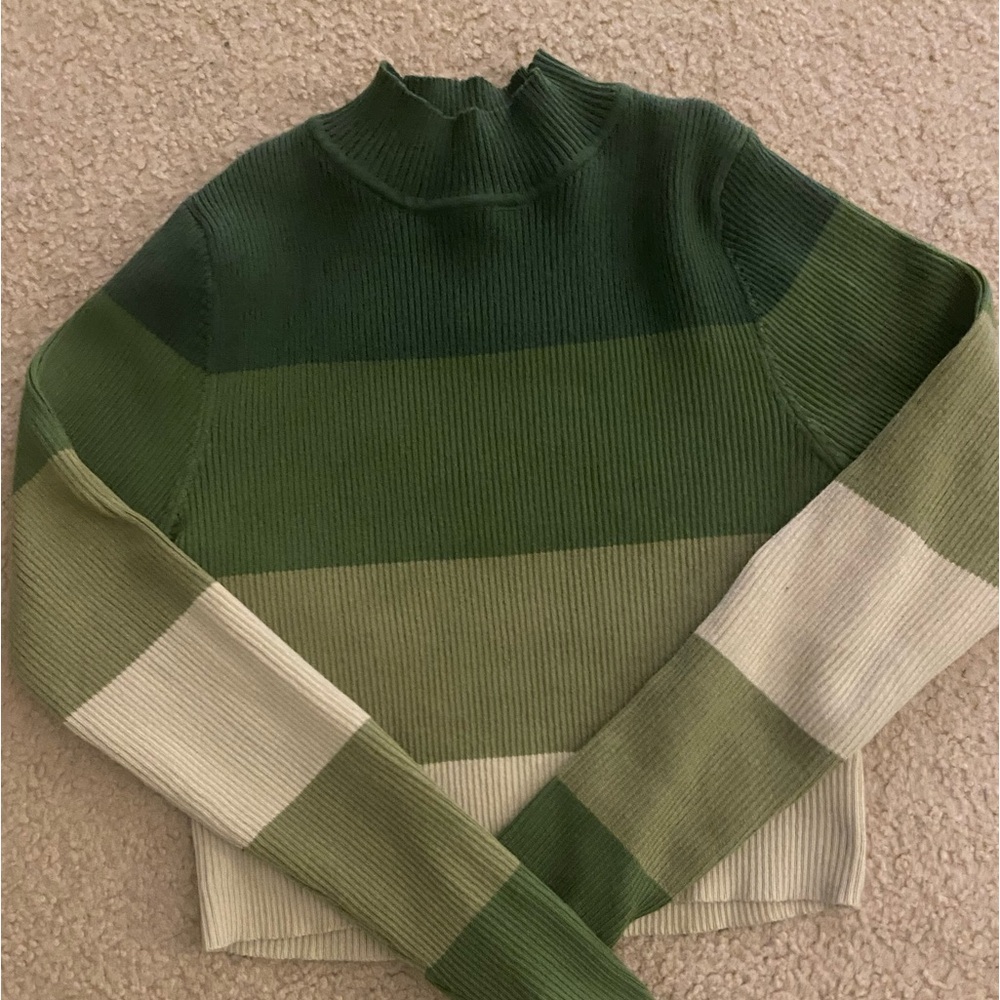 Green striped turtle neck. Long sleeved and cropped :)